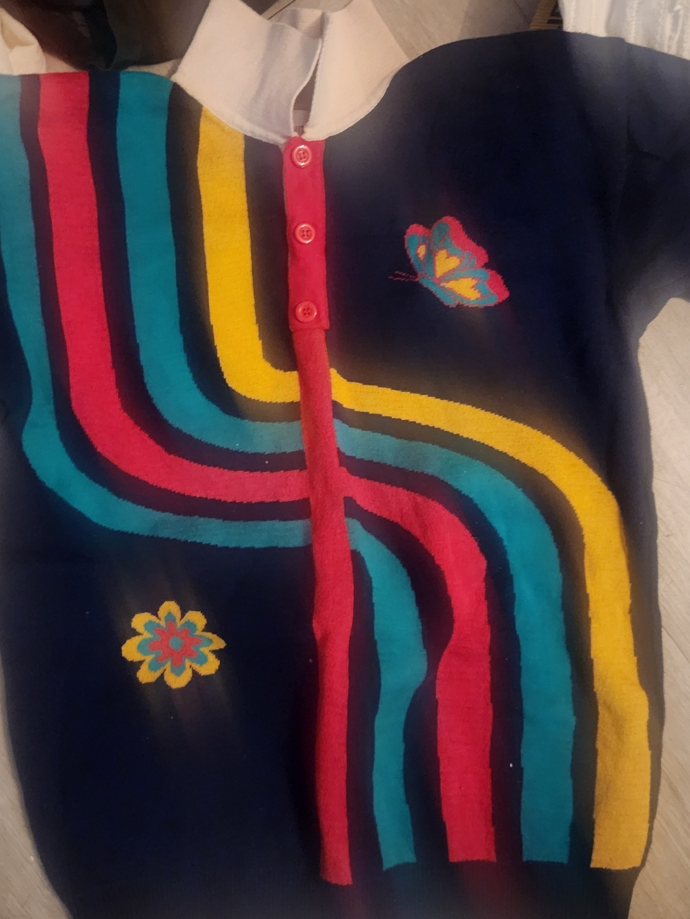 🦋 OXKNITSTORE Retro Wavy Stripe Knit Polo - Size M